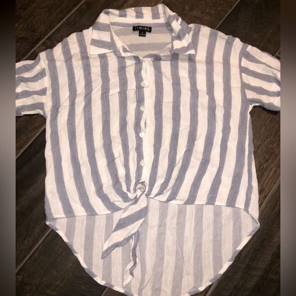Timing Tops Euc Timing Striped Hilo Blouse Wtie Poshmark
